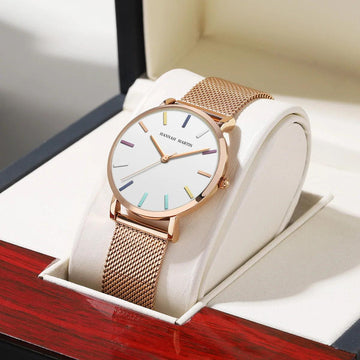 Elegant Luxury Brand Fashion Rosegold Colour Stainless Steel Mesh Strap Japanese Quartz Movement Ladies Watches